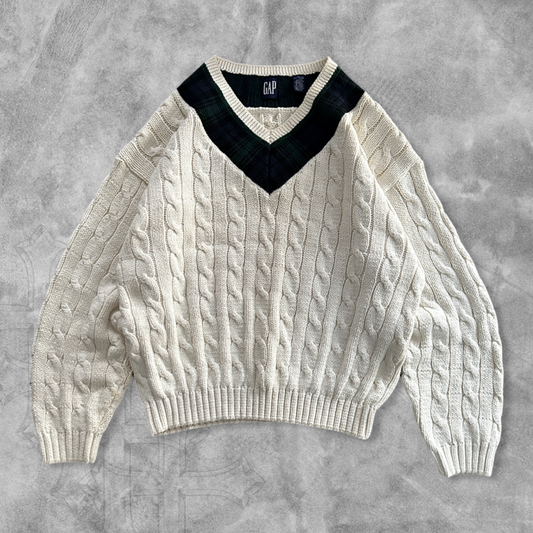 White Gap Cable Knit Sweater 1990s (XL)