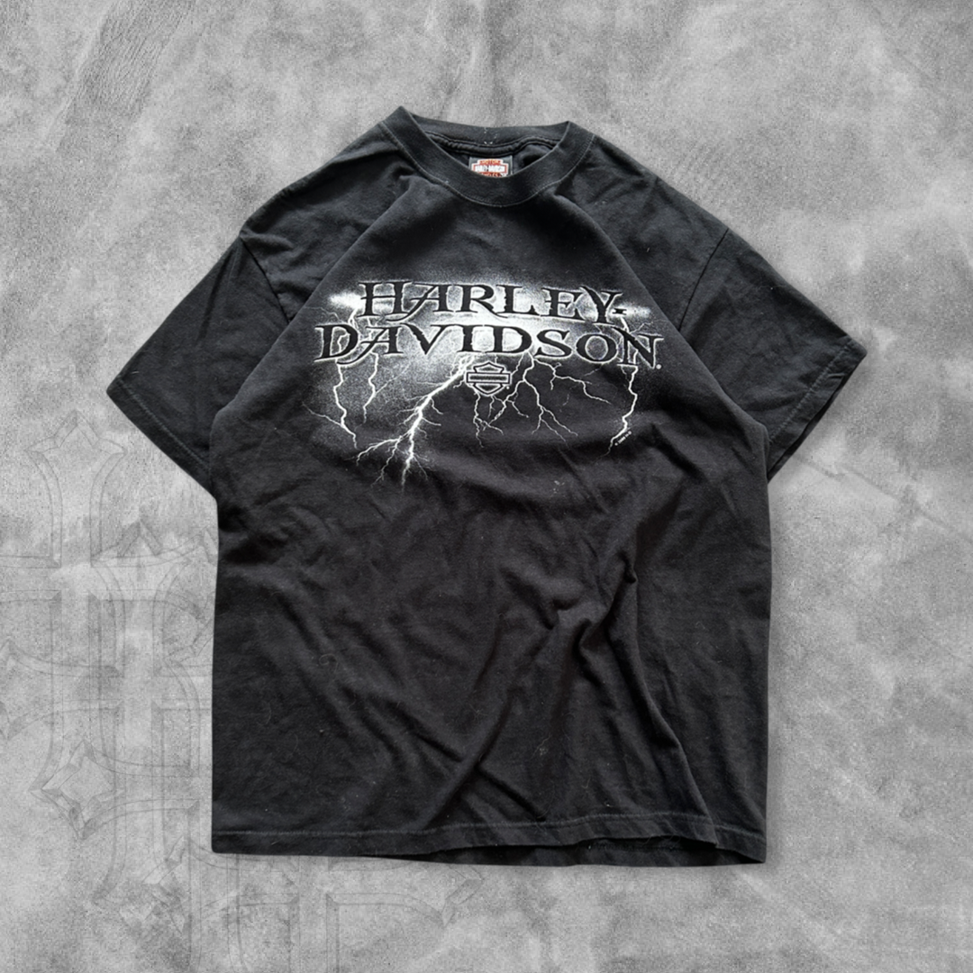 Black Harley Davidson Romania Lighting Shirt 2000s (L)