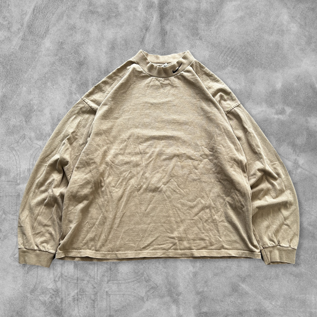 Tan Nike Mock Neck Long Sleeve Shirt 1990s (XL)