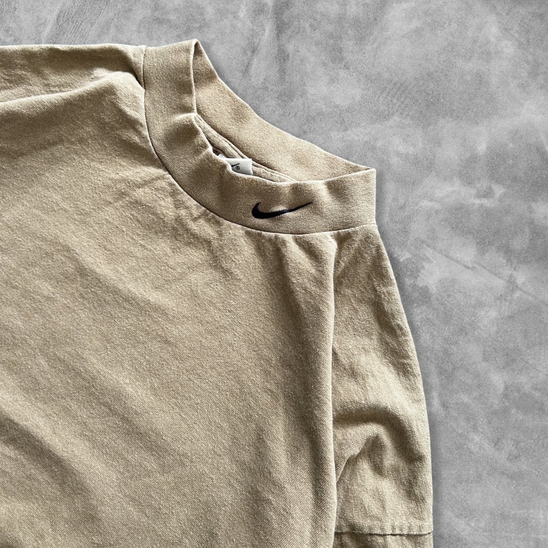Tan Nike Mock Neck Long Sleeve Shirt 1990s (XL)