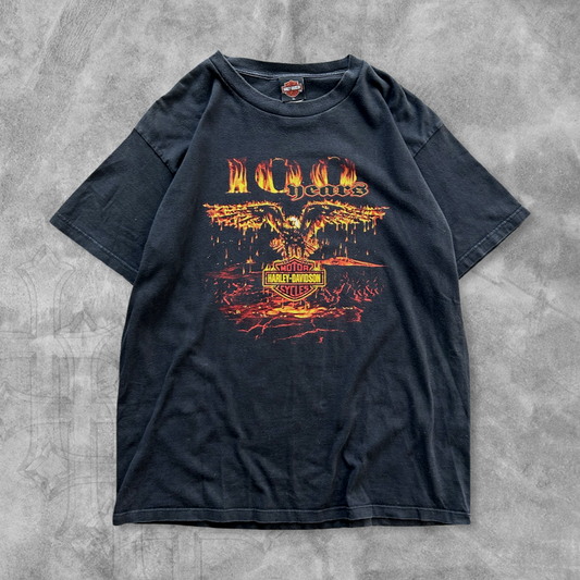 Black Harley Flame Eagle Shirt 1990s (XL)