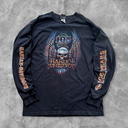 Black Harley Davidson 105 Years Long Sleeve Shirt 2000s (XL)