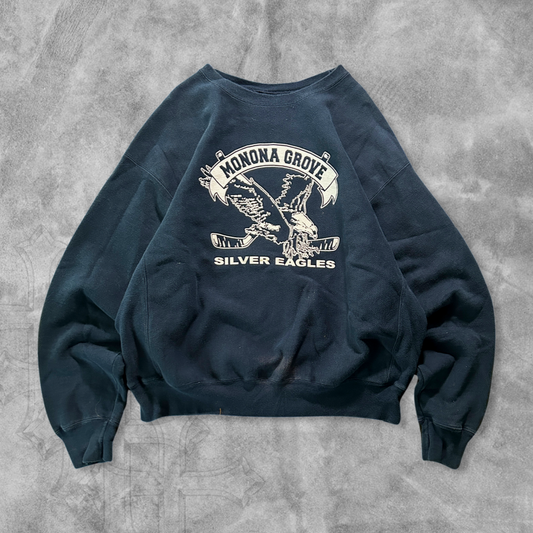 Navy Silver Eagles Hockey Champion Reverse Weave Sweatshirt 1990s (XL)
