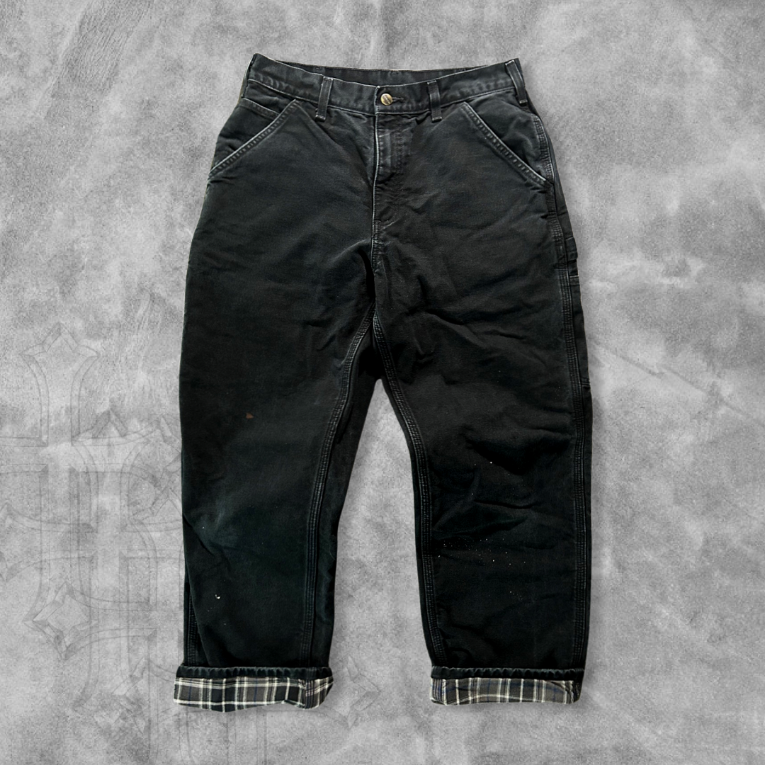 Black Carhartt Flannel Lined Pants 1990s (30x29)