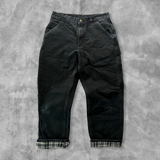 Black Carhartt Flannel Lined Pants 1990s (30x29)