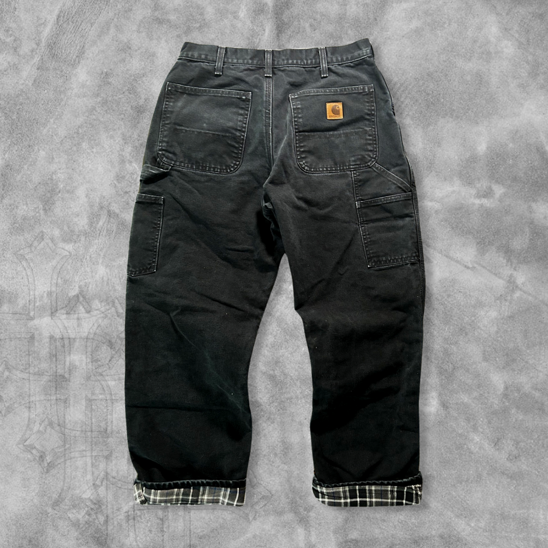 Black Carhartt Flannel Lined Pants 1990s (30x29)