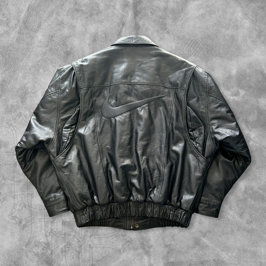 Black Nike Leather Jacket 1990s (XL)