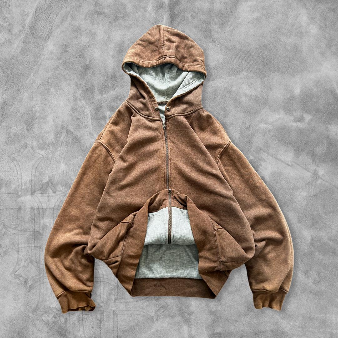 Mocha Brown Hooded Thermal Jacket 1990s (L)