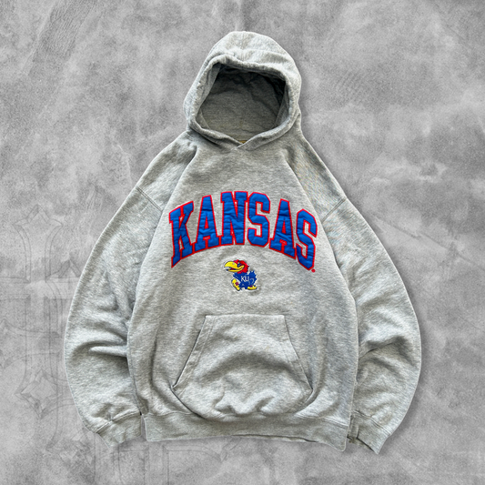 Grey Kansas Jayhawks Hoodie 1990s (M)