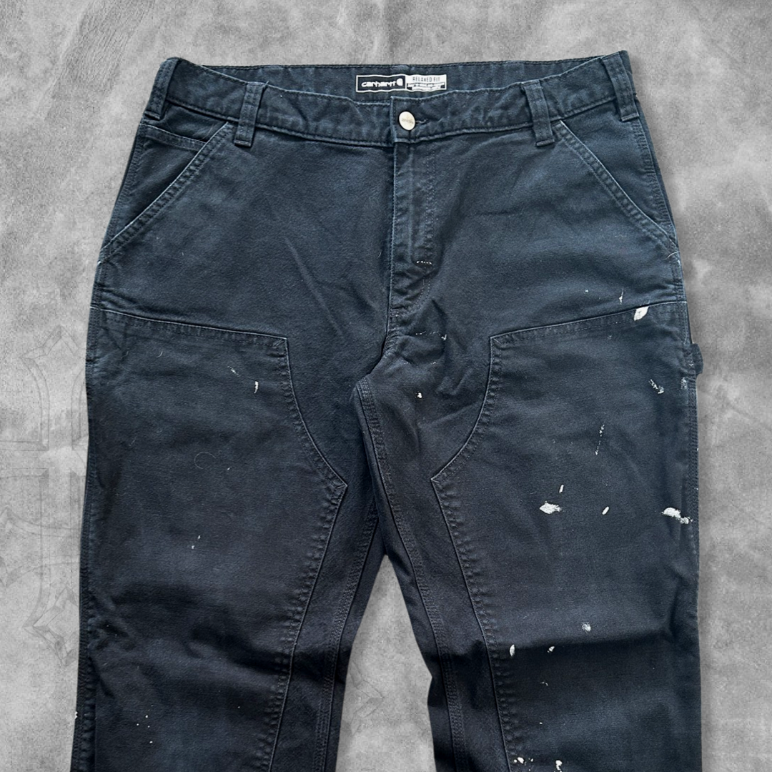 Black Paint Distressed Carhartt Double Knee Pants 2000s (36x30)