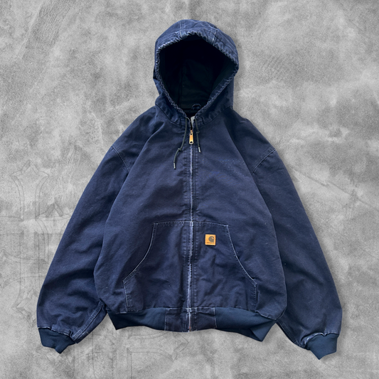 Navy Blue Carhartt Hooded Jacket 1990s (XL)