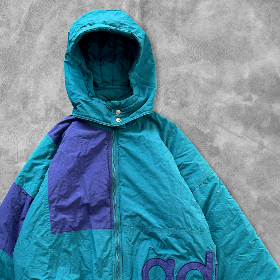 Teal/Purple Adidas Hooded Puffer Jacket 1990s (L)
