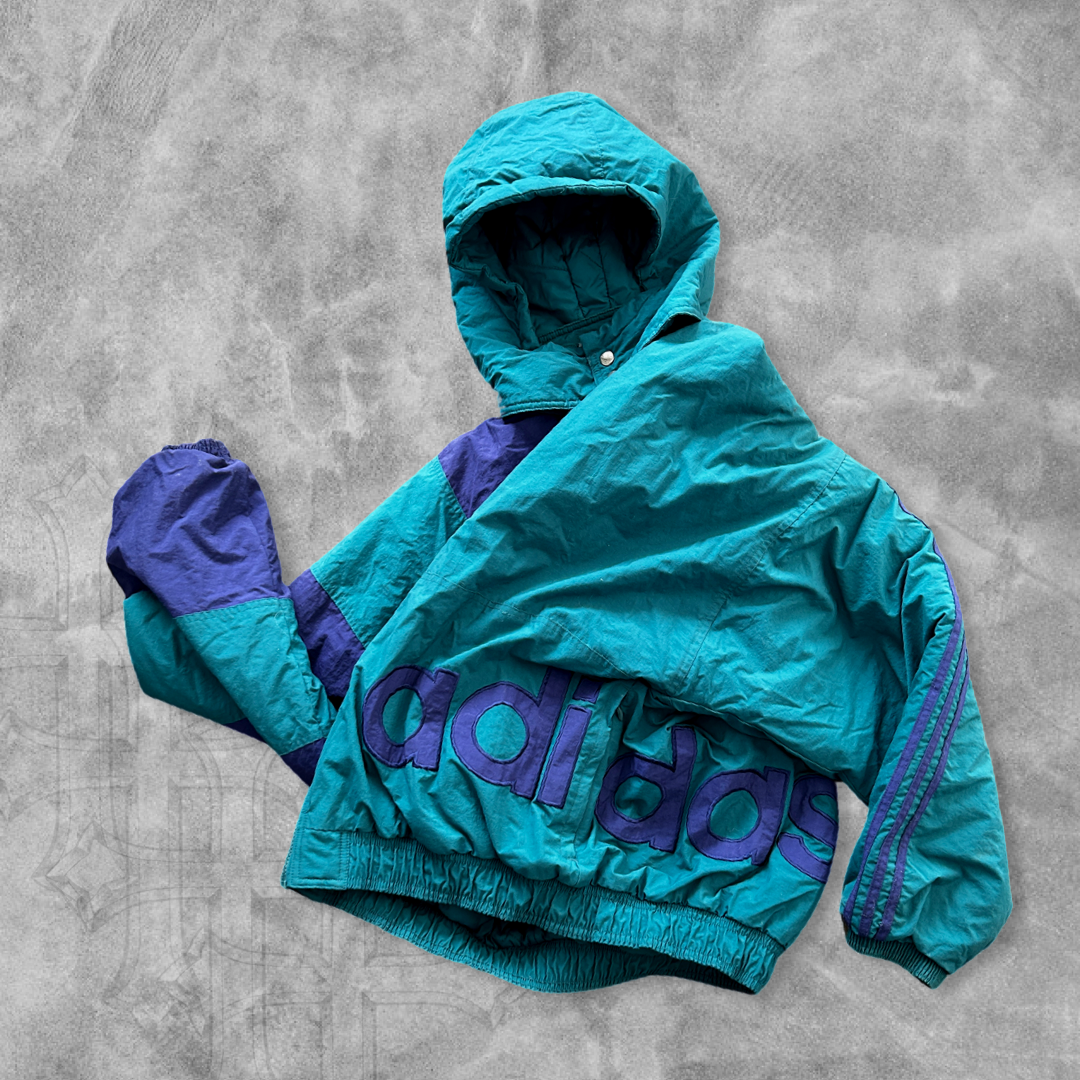 Teal/Purple Adidas Hooded Puffer Jacket 1990s (L)