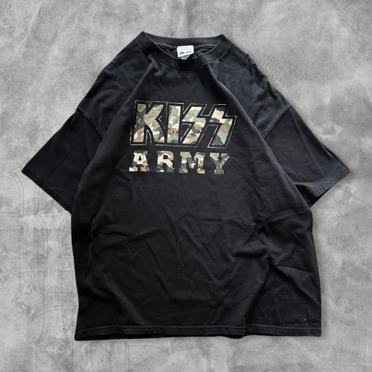 Black Kiss Army Camo Logo Shirt 2000s (XL)