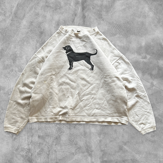 Cream White Black Dog Sweatshirt 1990s (L)