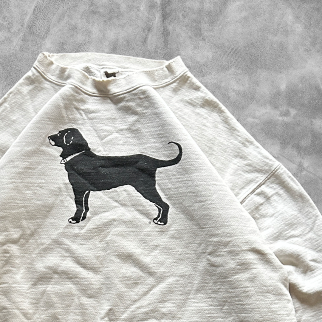 Cream White Black Dog Sweatshirt 1990s (L)