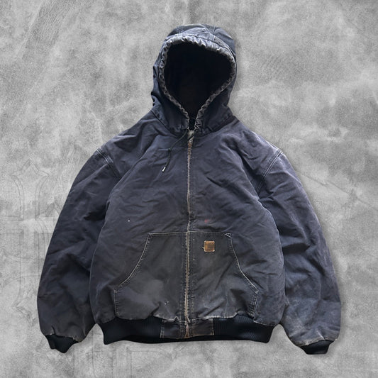 Faded Distressed Navy Carhartt Hooded Jacket 1990s (XL)