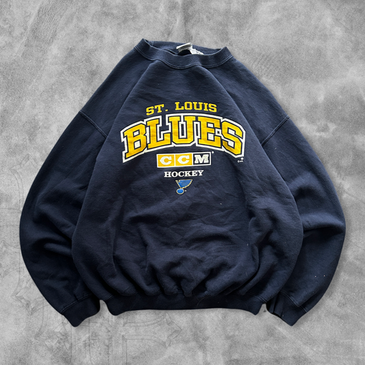 Navy St Louis Blues CCM Hockey Sweatshirt 1990s (M)