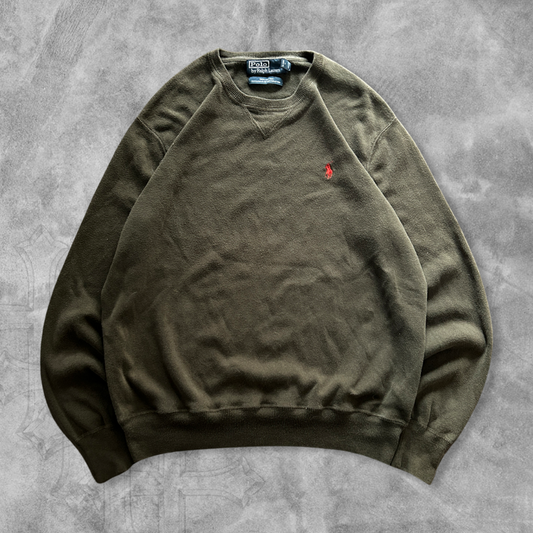 Army Green Polo Sweater 1990s (L)
