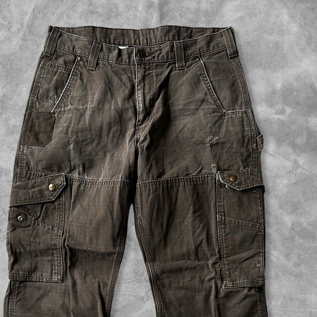 Distressed Light Brown Carhartt Double Knee Cargo Pants 2000s (34x30)