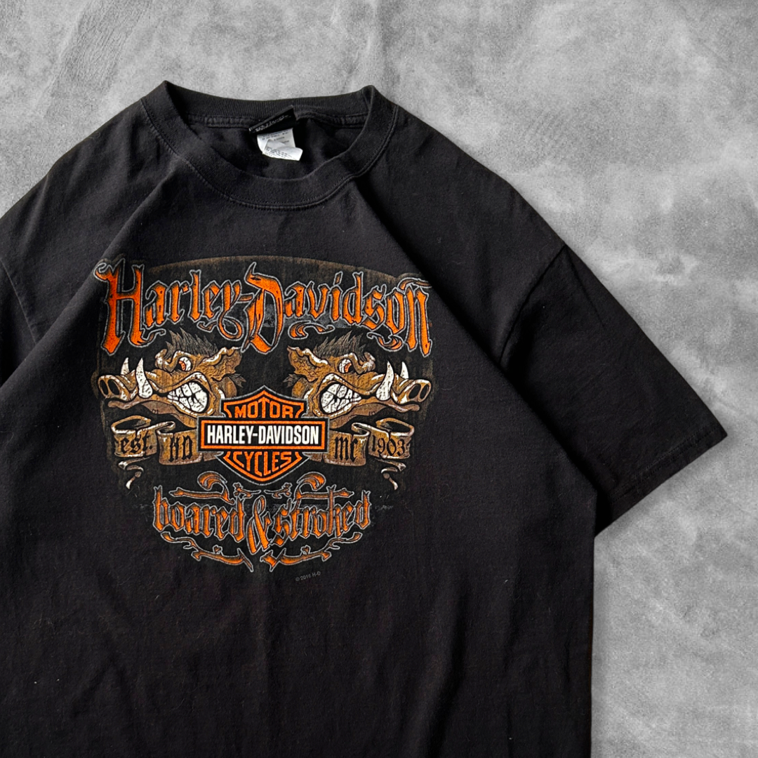 Black Harley Davidson Hog Shirt 2000s (L)