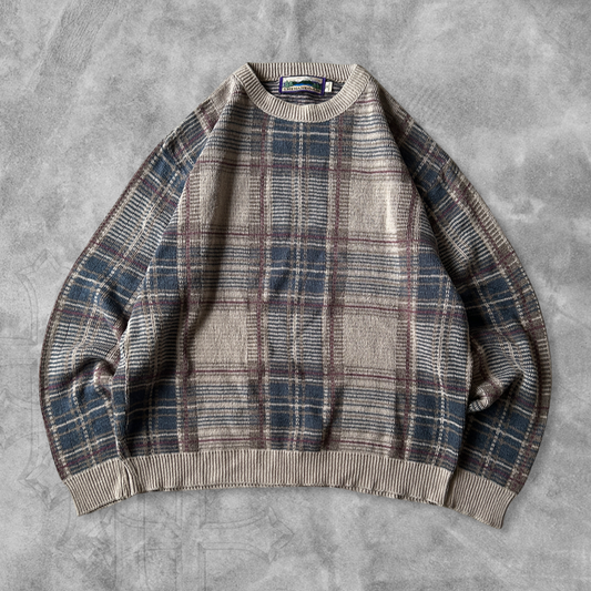 Earth Tone Tartan Pattern Sweater 1990s (XL)