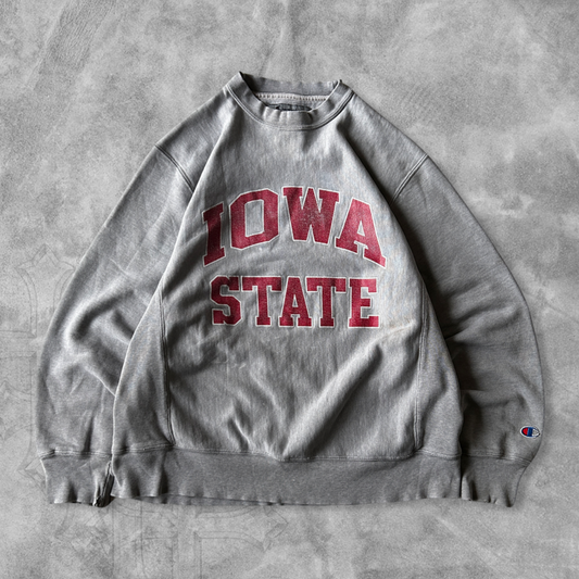 Distressed Grey Iowa State Champion Reverse Weave Sweatshirt 2000s (S)