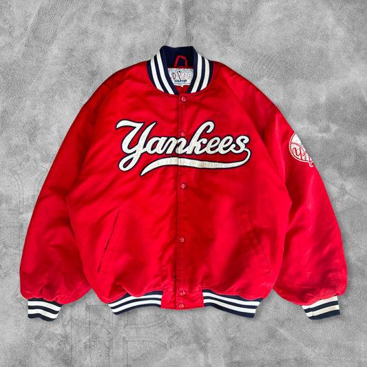 Red Starter Yankees Puffer Snap Jacket 1990s (XL)