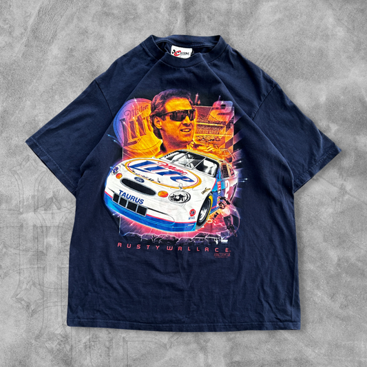 Navy Rusty Wallace Miller Lite Racing Shirt 1990s (L)
