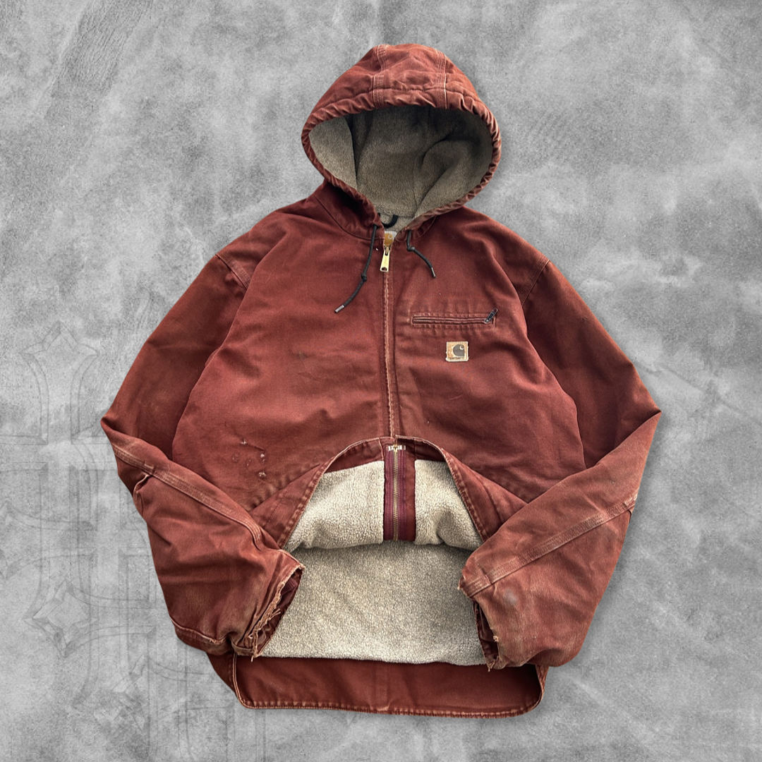 Burgundy Hooded Carhartt Jacket 1990s (XL)
