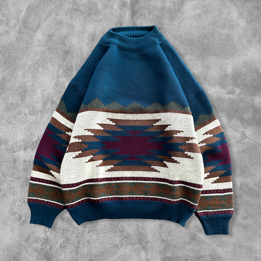 Blue Aztec Pattern Sweater 1990s (L)