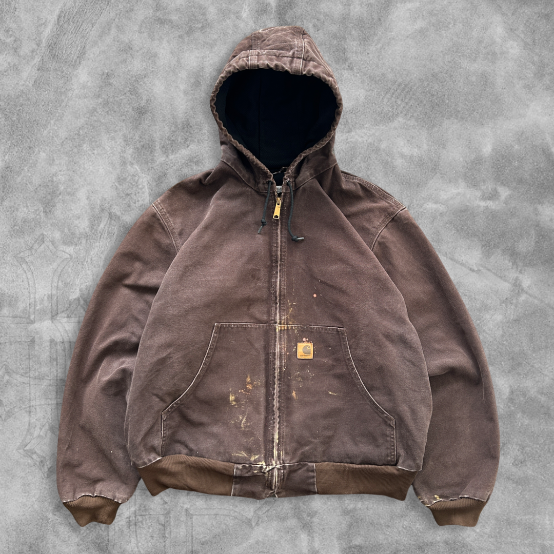 Distressed Mocha Brown Carhartt Hooded Jacket 1990s (L/XL)