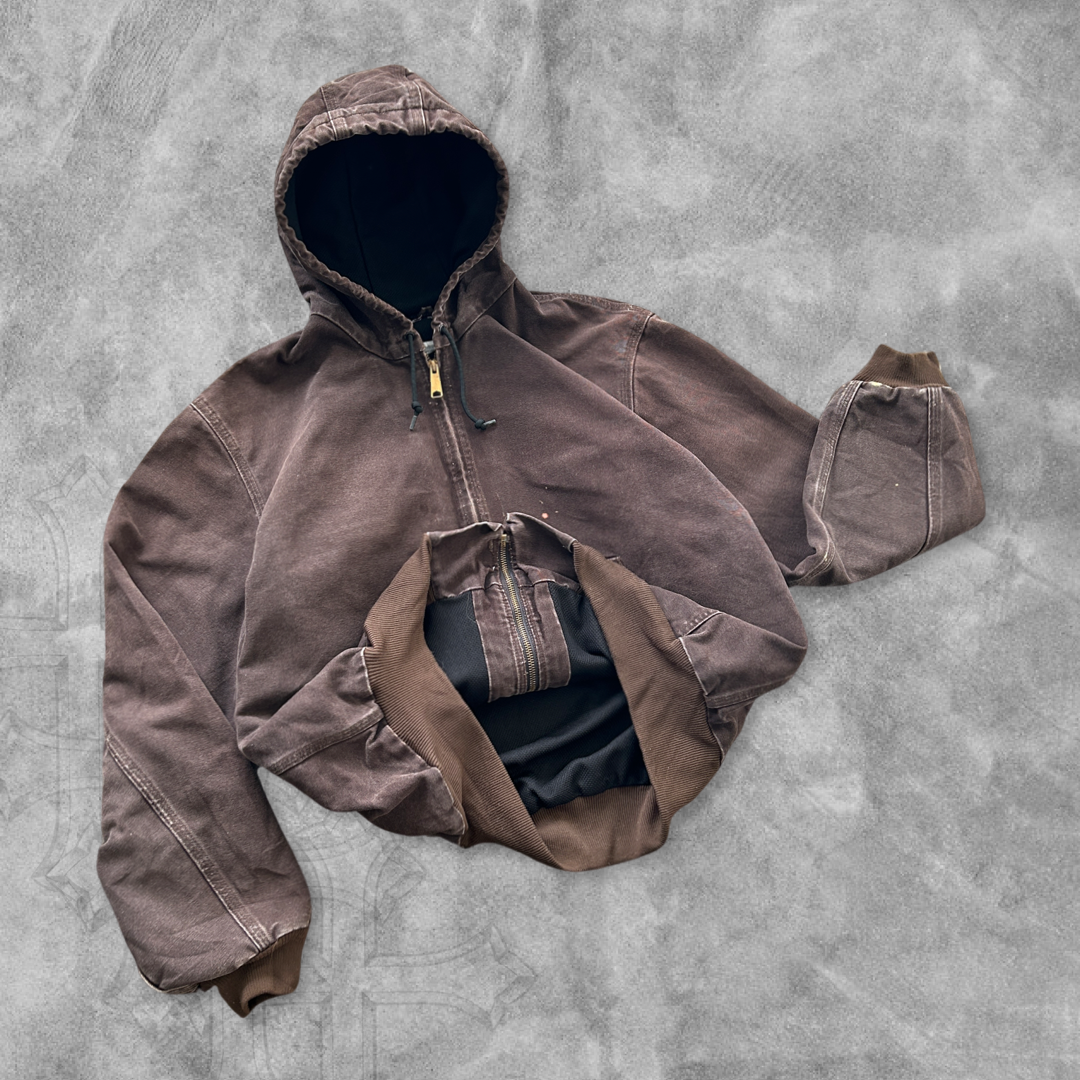 Distressed Mocha Brown Carhartt Hooded Jacket 1990s (L/XL)