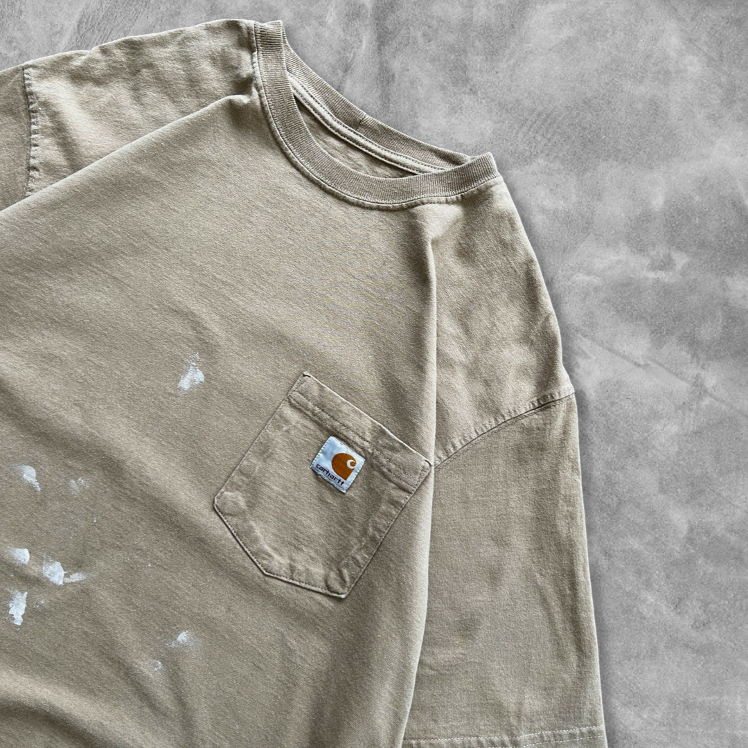 Paint Distressed Sandstone Carhartt Pocket Shirt 2000s (L)