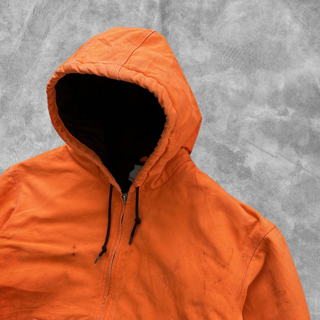 Distressed Orange Carhartt Hooded Work Jacket Y2K 2000s (L)