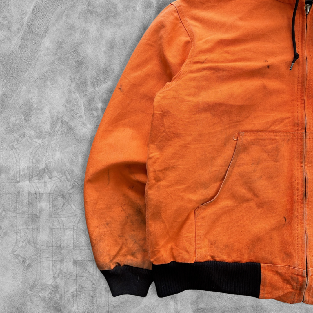Distressed Orange Carhartt Hooded Work Jacket Y2K 2000s (L)