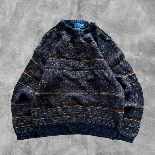Navy Pattern Sweater 1990s (M)