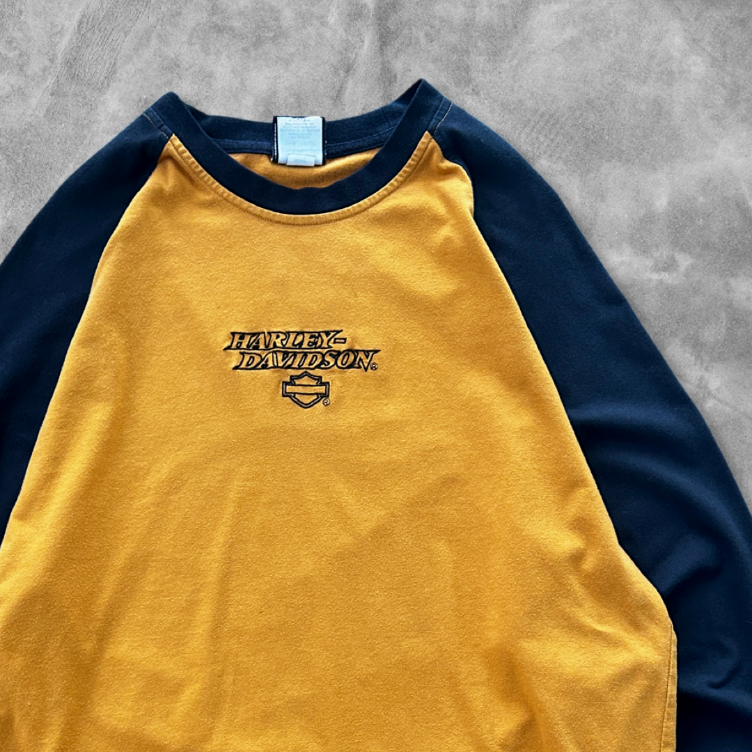 Yellow/Black Harley Davidson Long Sleeve Shirt Y2K 2000s (L)