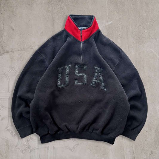 Black Polo USA Fleece Pullover 1990s (L)