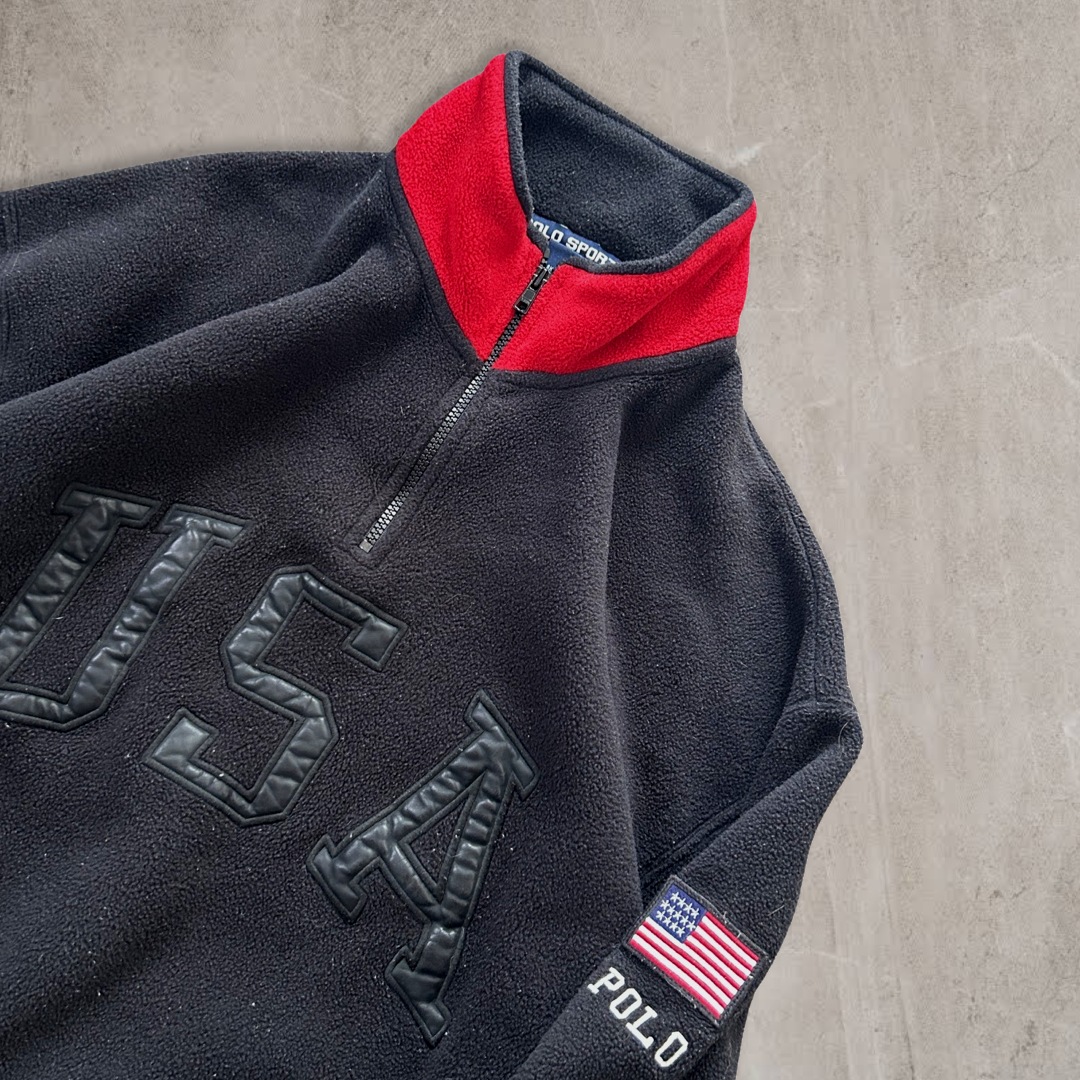Black Polo USA Fleece Pullover 1990s (L)