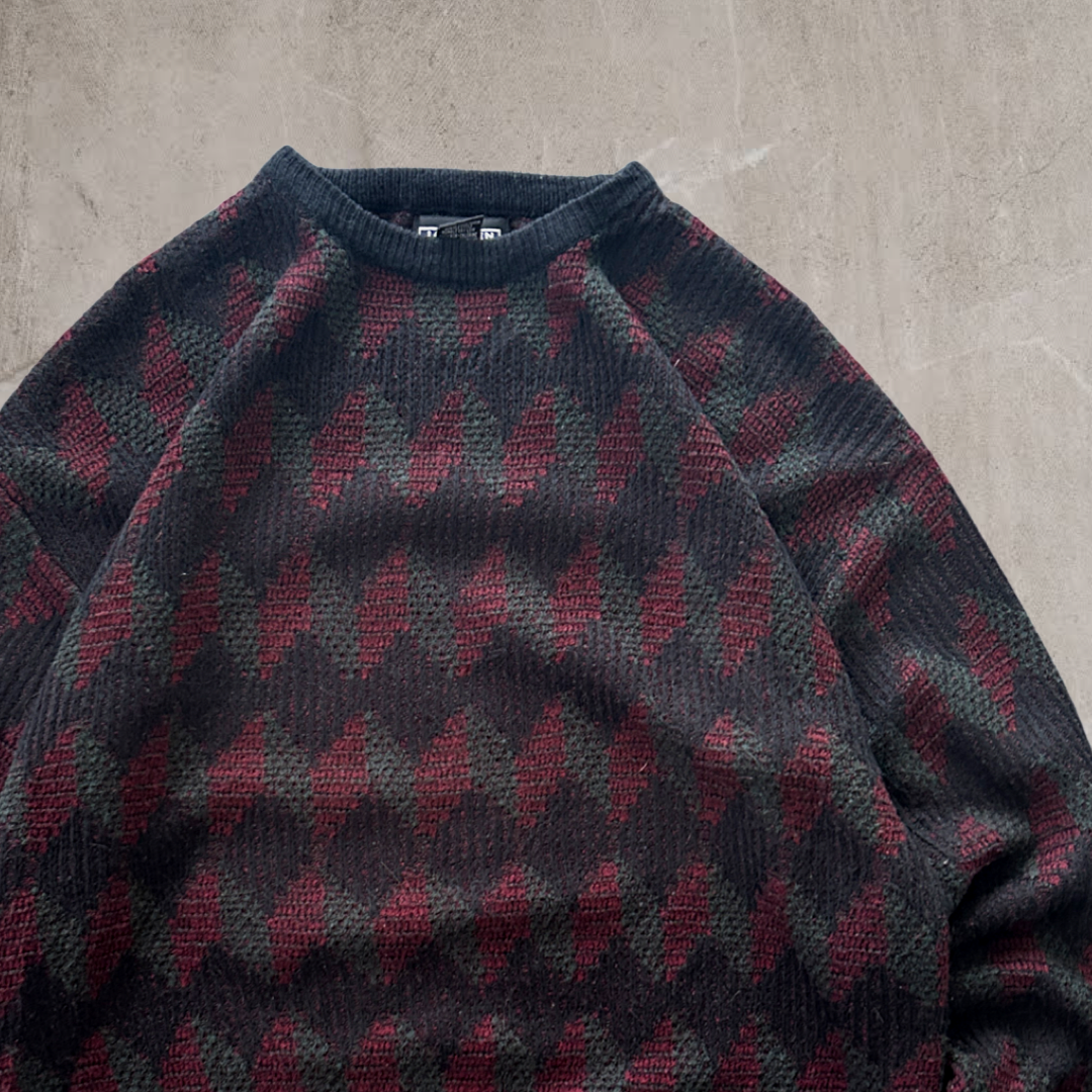 Red Pattern Sweater 1990s (M)