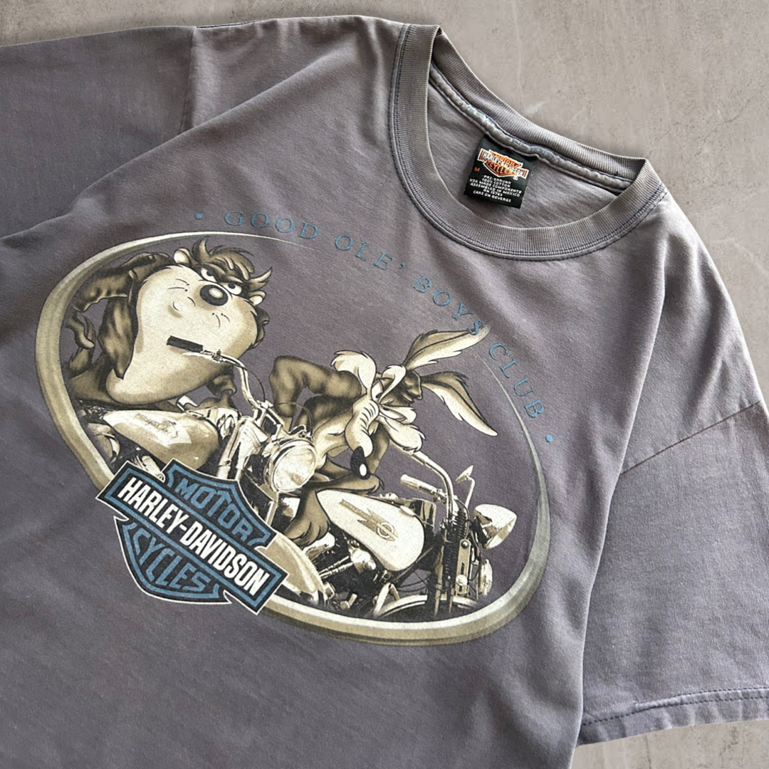 Faded Grey Harley Davidson Looney Tunes Shirt 1990s (M)