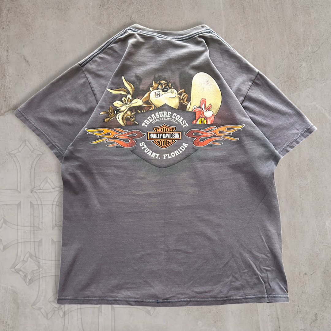 Faded Grey Harley Davidson Looney Tunes Shirt 1990s (M)