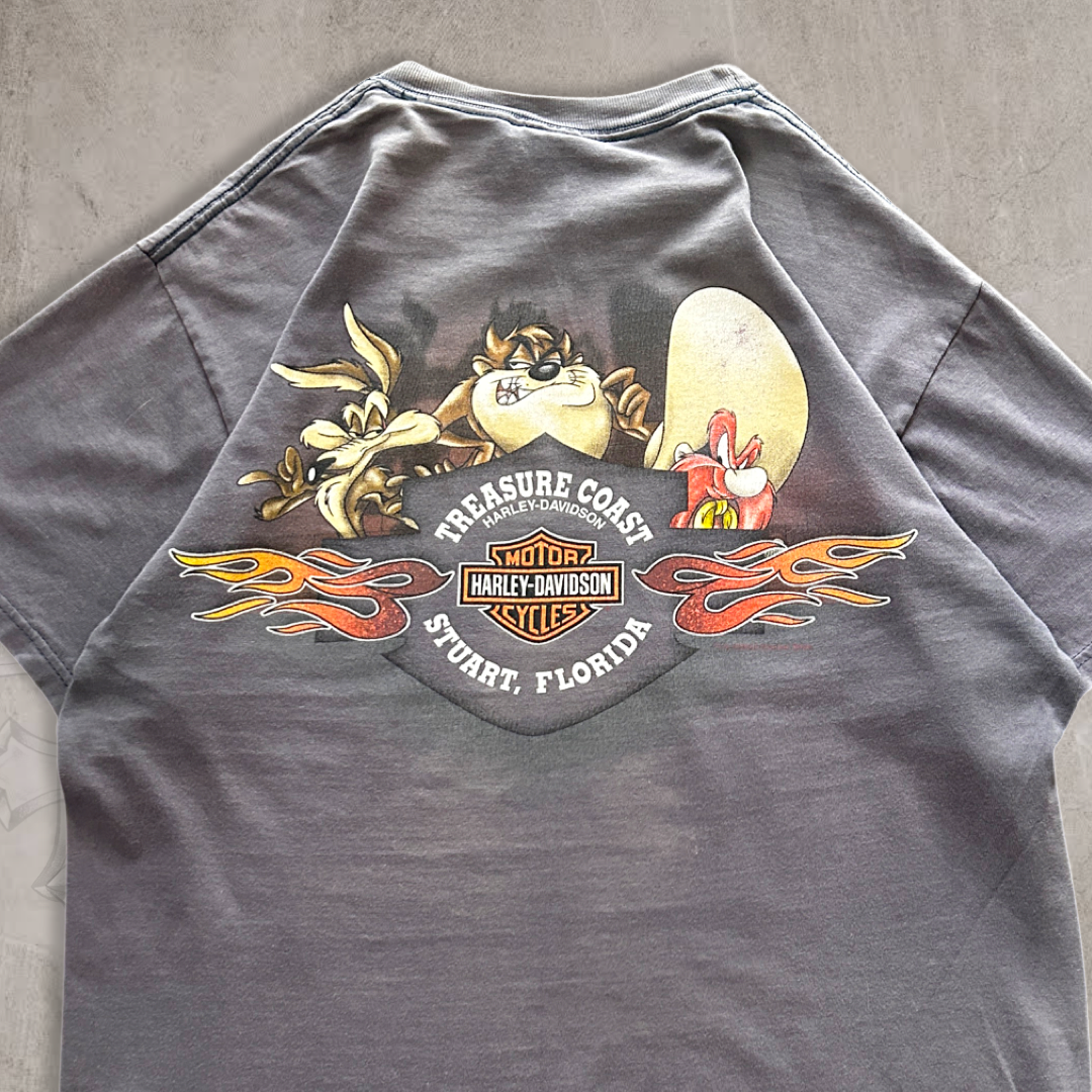 Faded Grey Harley Davidson Looney Tunes Shirt 1990s (M)