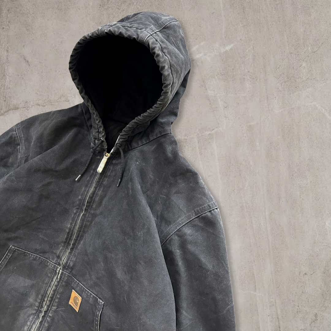 Faded Black Carhartt Hooded Jacket 1990s (XL)
