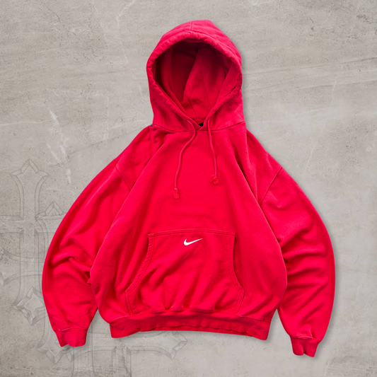 Red Nike Pocket Swoosh Hoodie Y2K 2000s (L)