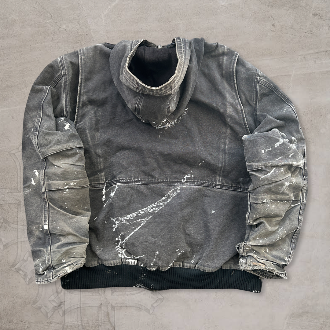 Faded Distressed Grey Carhartt Hooded Jacket 2000s (XXL)