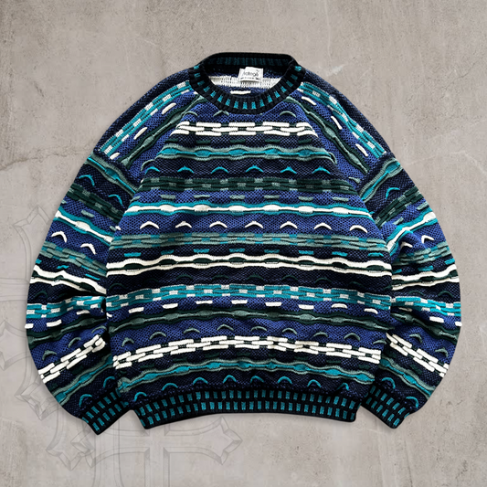 Blue Coogi Style Pattern Sweater 1990s (L)