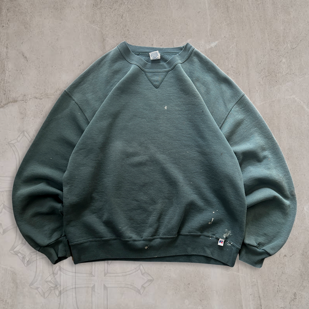 Distressed Green Russell Athletic Sweatshirt 1990s (XL)