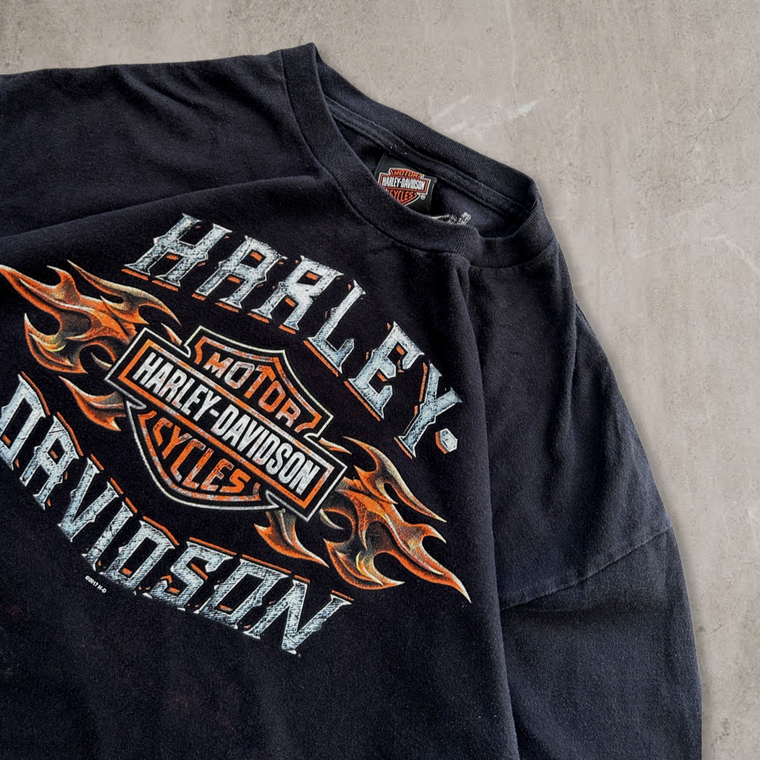 Black Harley Davidson Flame Shirt 2000s (XL)